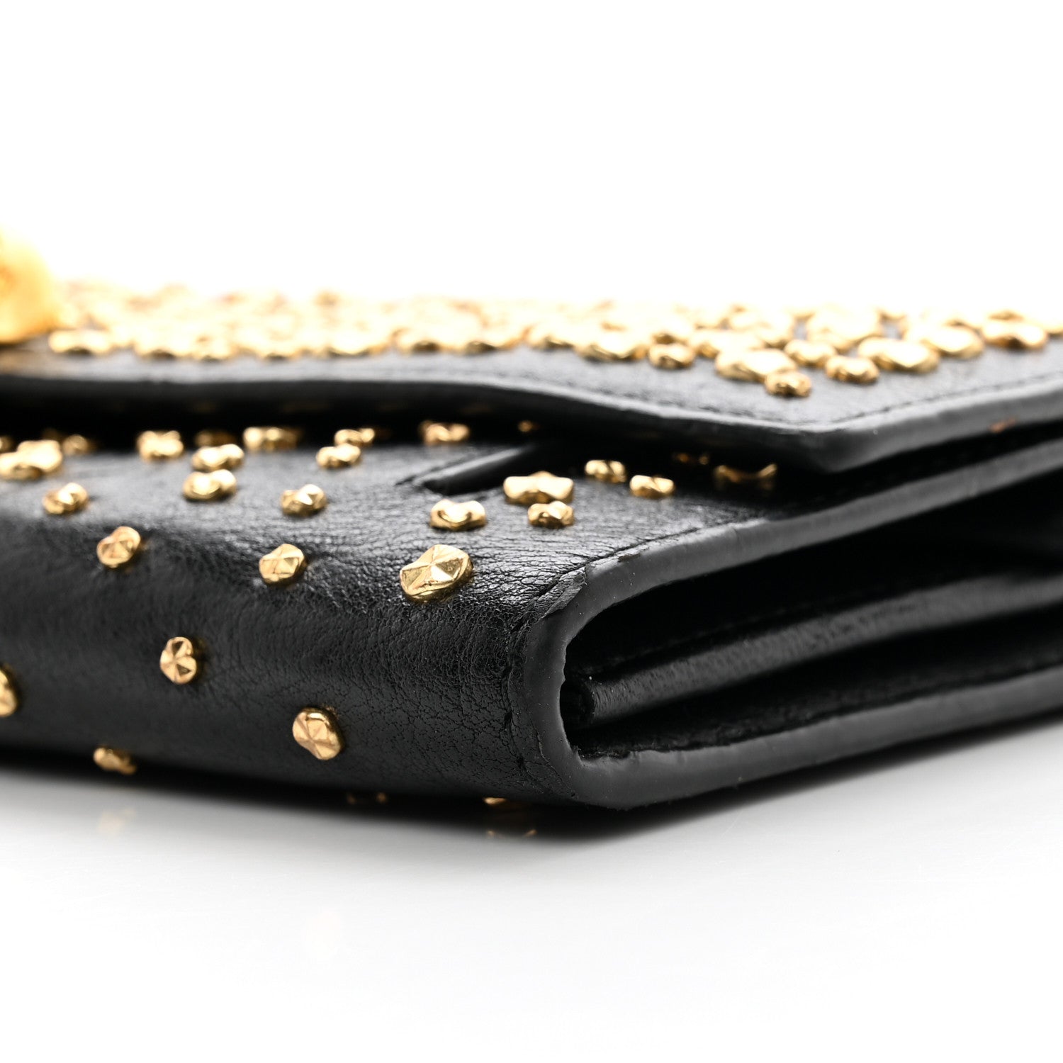 Alexander McQueen Calfskin Studded Skull Wallet on Chain Black