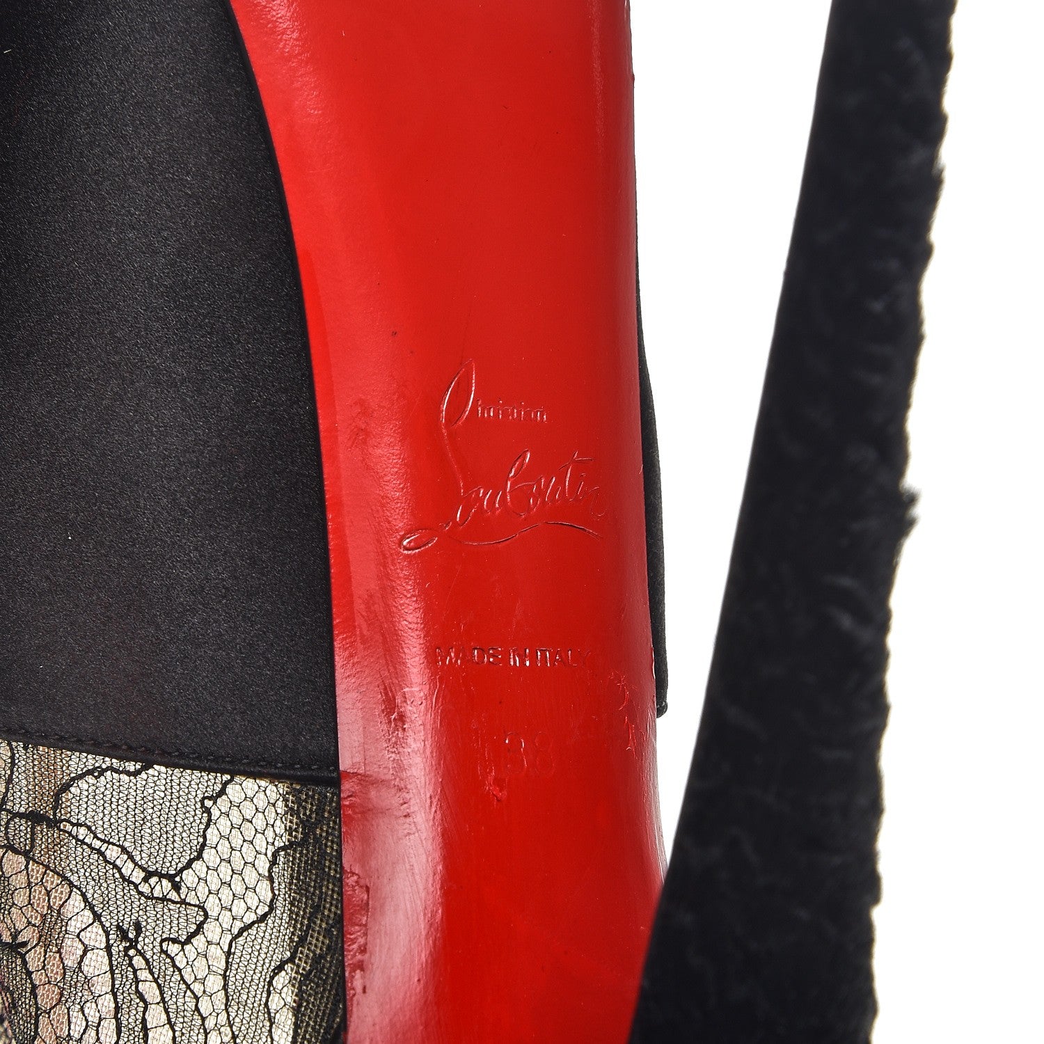 Christian Louboutin Satin Lace Chantilly Astrakan Aeronotoc 160 Bootie 38 Black 6 of 10