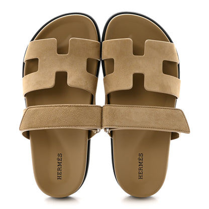 Hermes Suede Goatskin Womens Chypre Sandals 37 Beige Sable 2 of 10