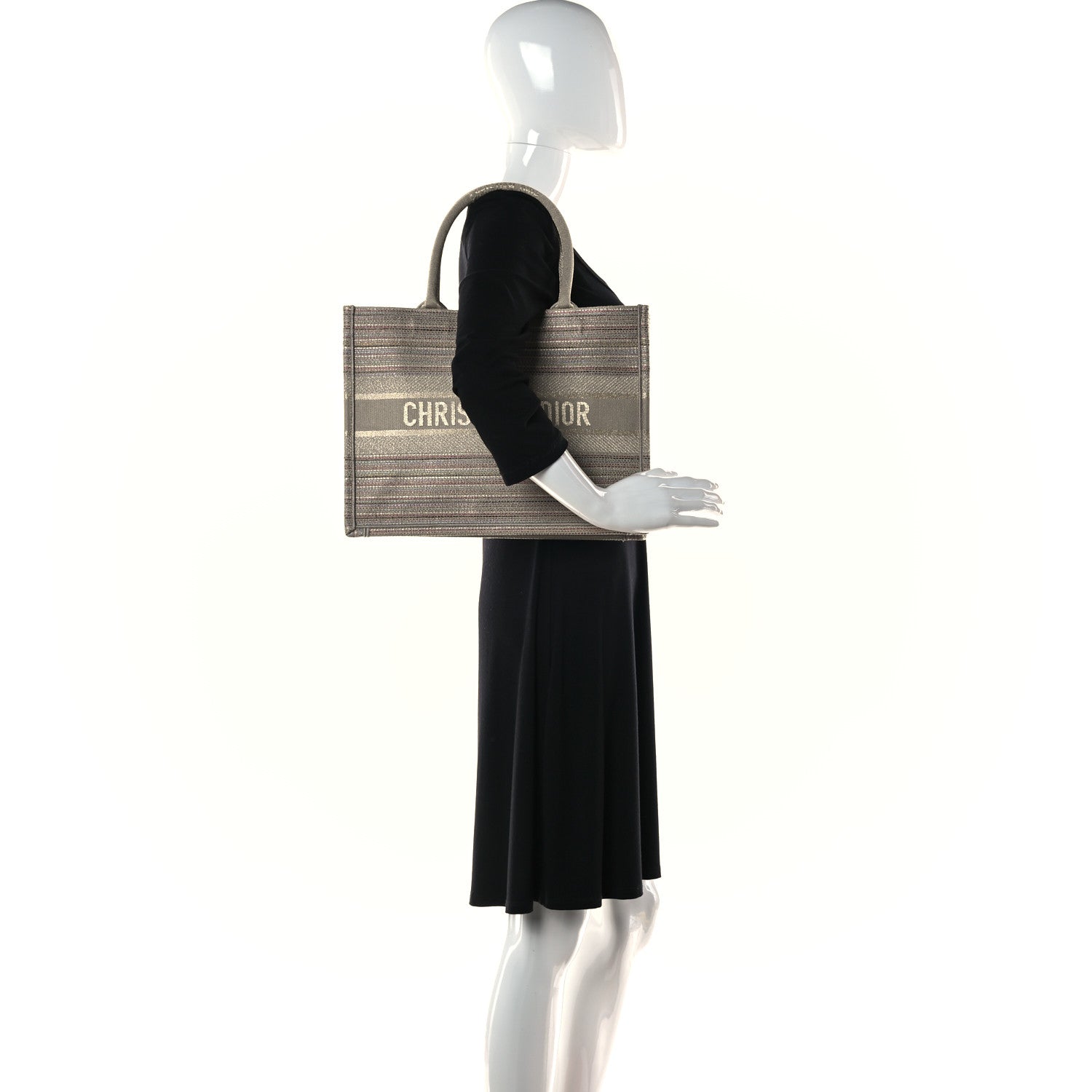 Christian Dior Canvas Embroidered Medium Stripes Book Tote Beige Multicolor 2 of 10