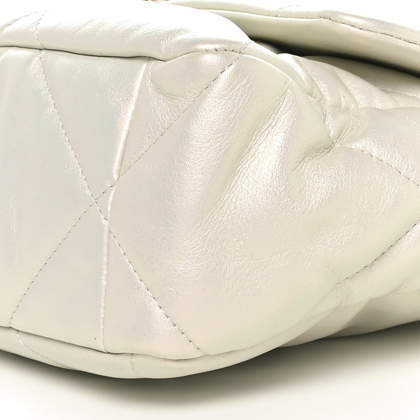 Iridescent Calfskin Quilted Large Chanel 19 Flap White