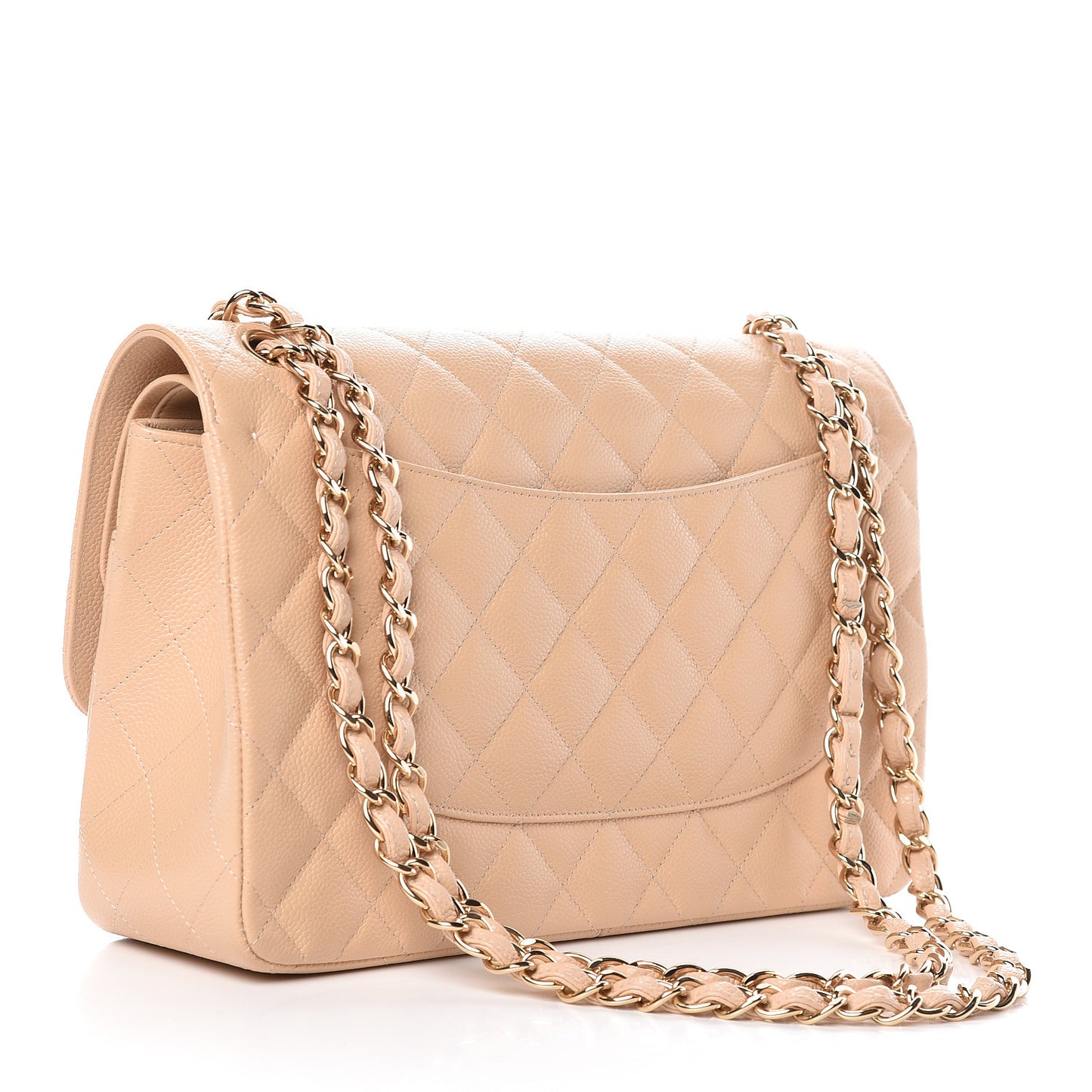 Caviar Quilted Jumbo Double Flap Beige Clair