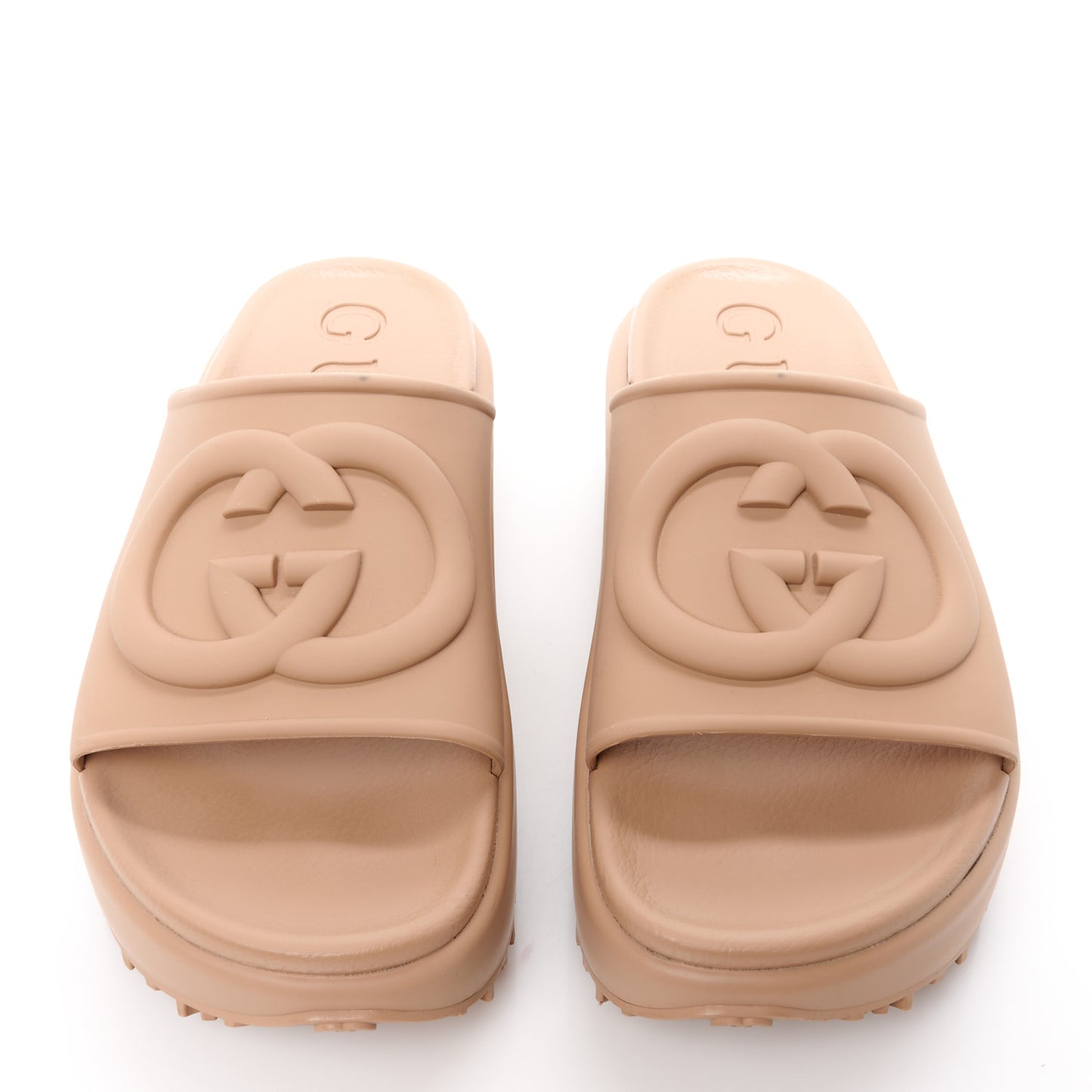 Soft Rubber Womens Interlocking G Platform 42mm Slide Sandals 40 Vintage Camel