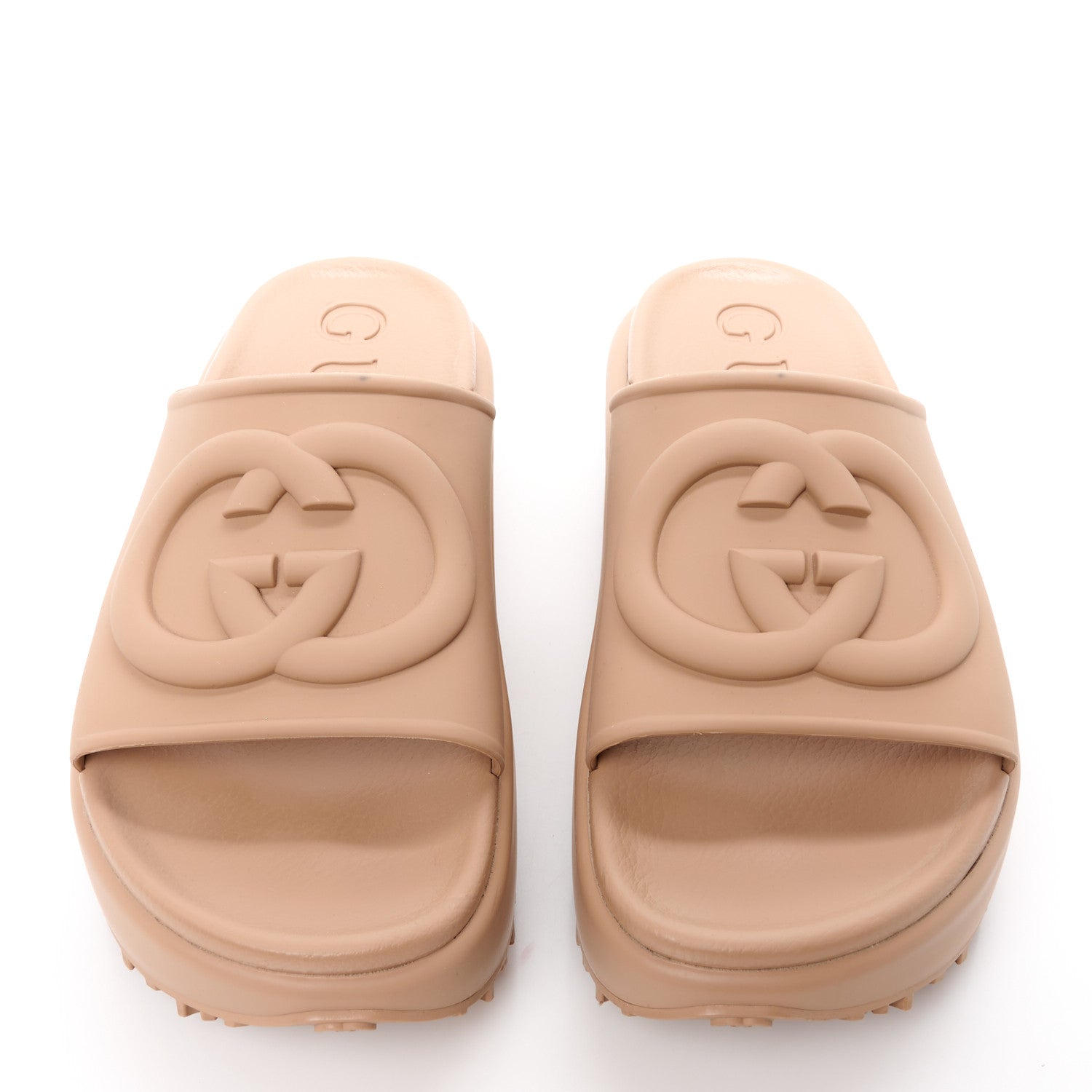 Gucci Soft Rubber Womens Interlocking G Platform 42mm Slide Sandals 40 Vintage Camel 2 of 11