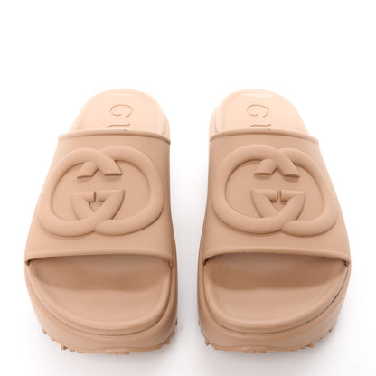 Gucci Soft Rubber Womens Interlocking G Platform 42mm Slide Sandals 40 Vintage Camel 2 of 11
