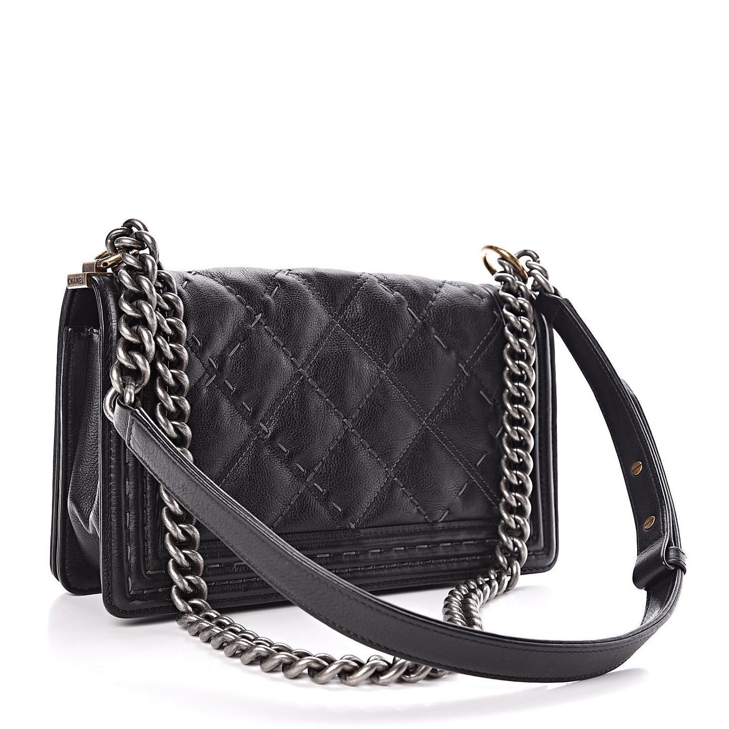 Calfskin Double Stitch Medium Boy Flap Black