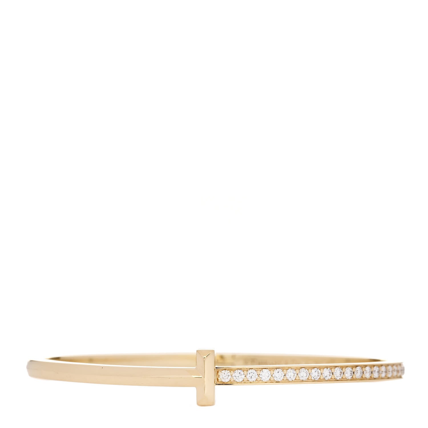Tiffany 18K Yellow Gold Diamond Narrow T1 Hinged Bangle Bracelet 1 of 4
