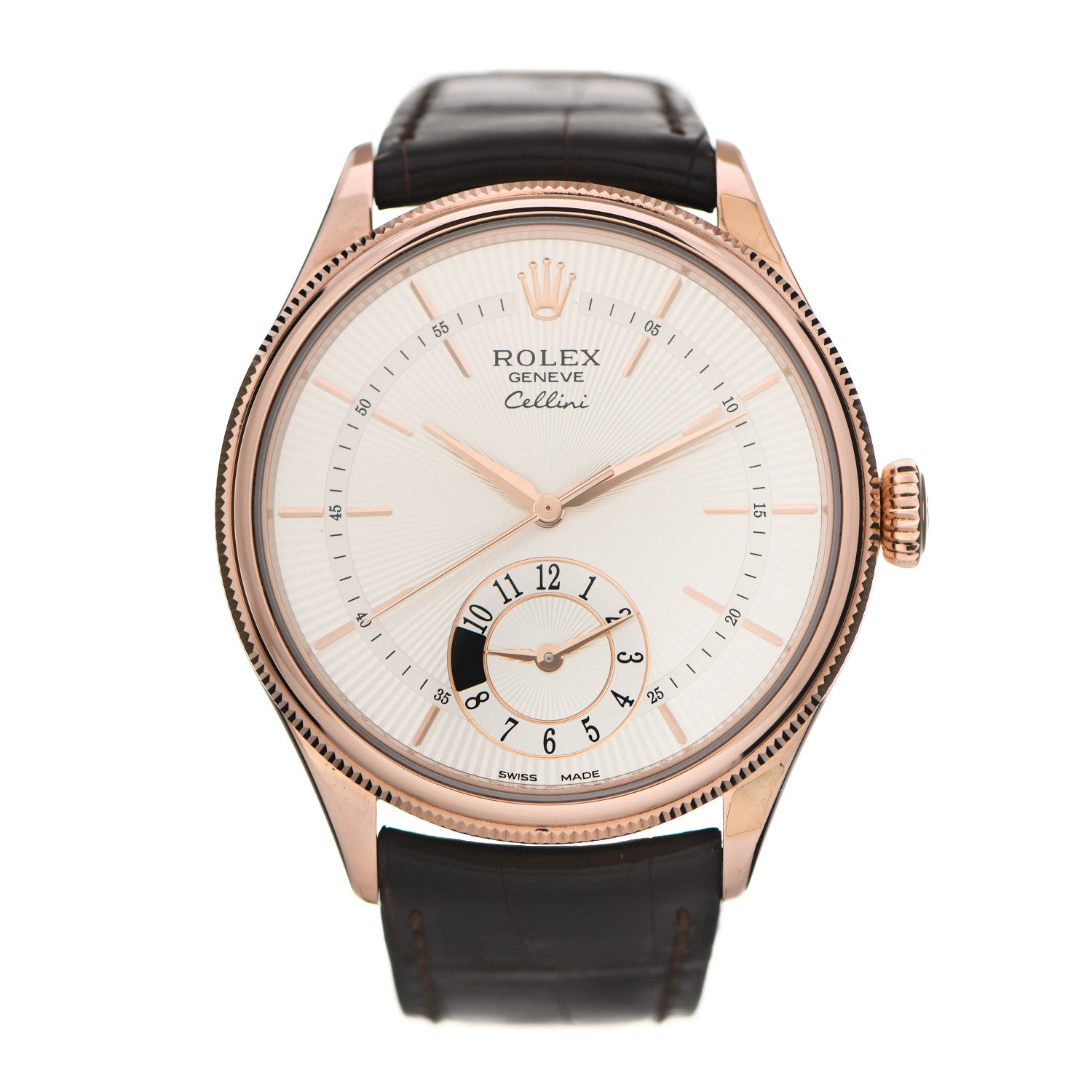 Rolex 18K Everose Gold Alligator 39mm Cellini Dual Time Watch Ivory 50525 1 of 4