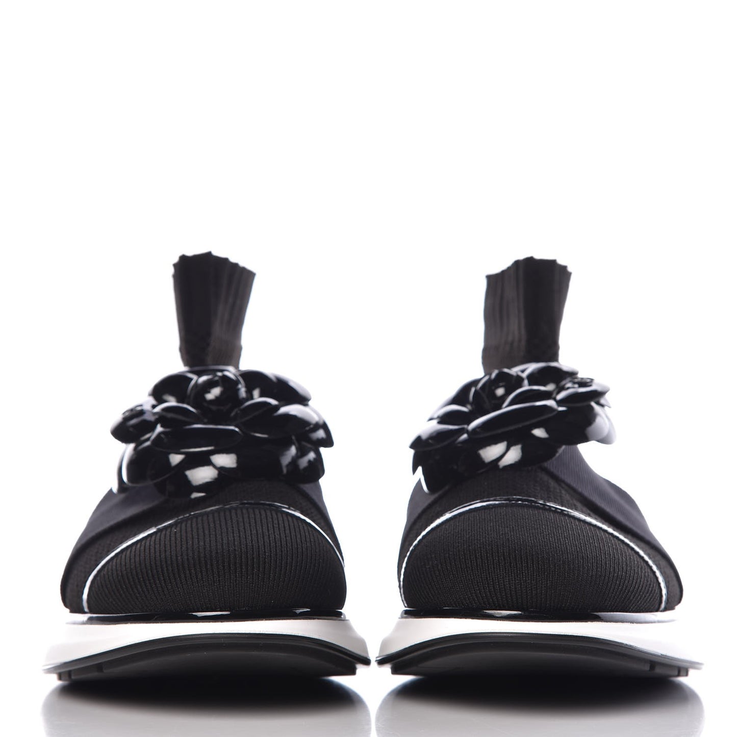 Knit Patent Calfskin Womens High Top Camellia Sneakers 40 Black