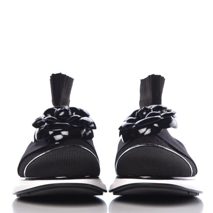 Chanel Knit Patent Calfskin Womens High Top Camellia Sneakers 40 Black 2 of 9