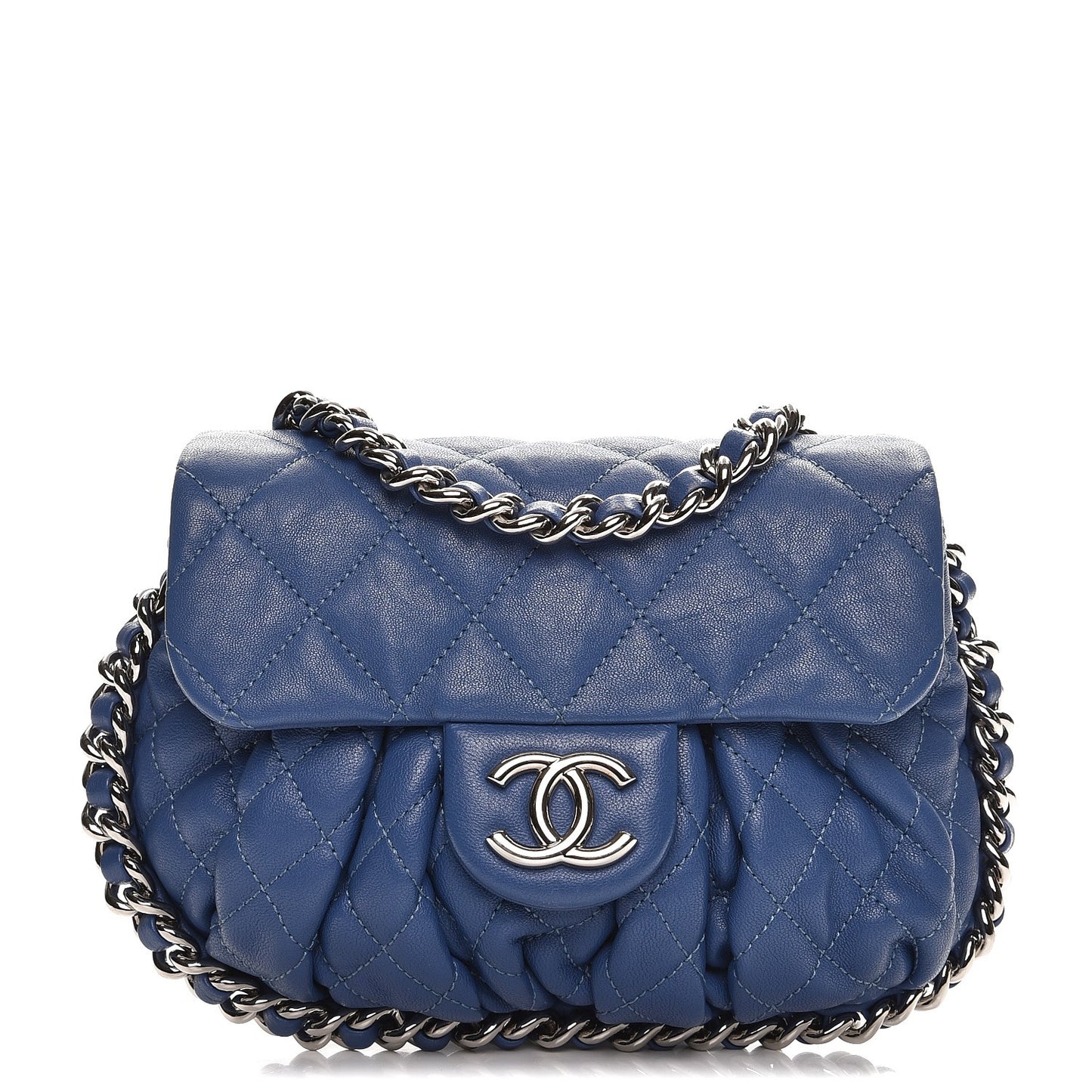 Washed Lambskin Quilted Mini Chain Around Flap Blue