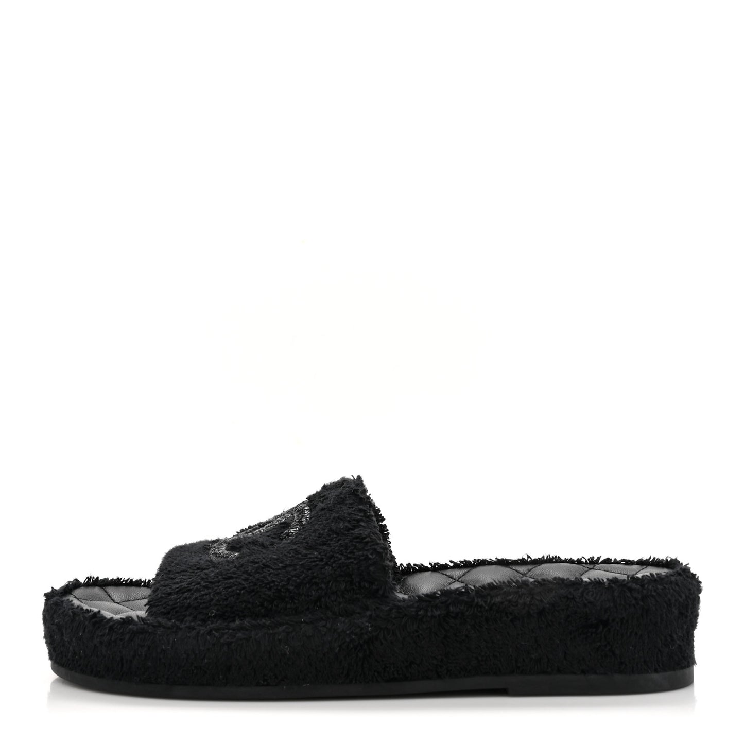 Terry Cloth Lambskin CC Sandals 36 Black