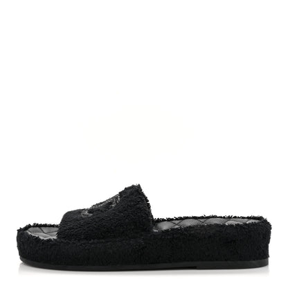 Chanel Terry Cloth Lambskin CC Sandals 36 Black 1 of 10