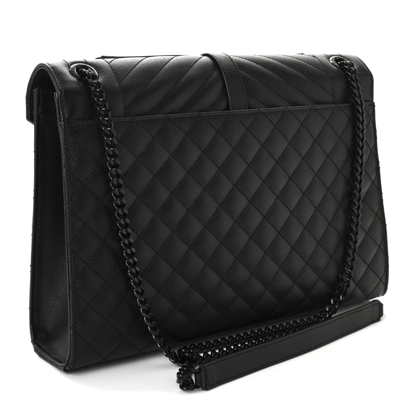 Grain De Poudre Textured Mixed Matelasse Large Triquilt Monogram Monochrome Satchel Black