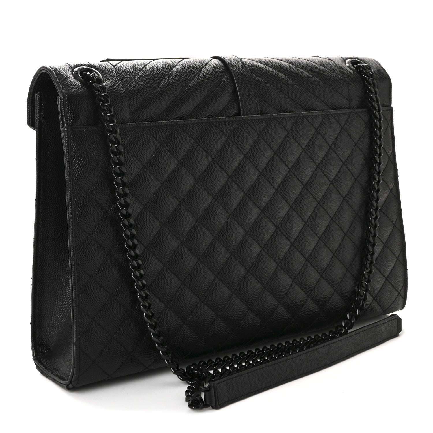 Saint Laurent Grain De Poudre Textured Mixed Matelasse Large Triquilt Monogram Monochrome Satchel Black 3 of 10