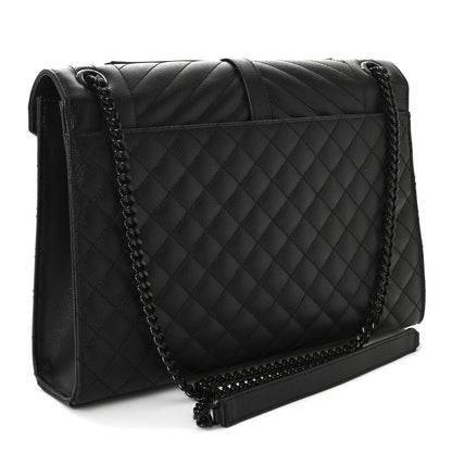 Saint Laurent Grain De Poudre Textured Mixed Matelasse Large Triquilt Monogram Monochrome Satchel Black 3 of 10