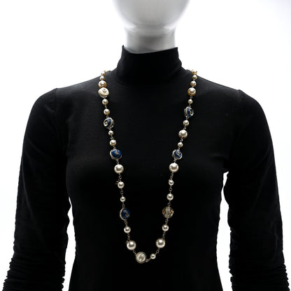 Chanel Pearl Crystal CC Nautical Long Necklace Gold Blue 2 of 5