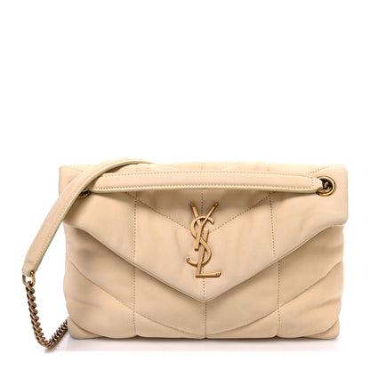 Saint Laurent Nubuck Suede Quilted Small Loulou Puffer Monogram Chain Satchel Beige 1 of 11