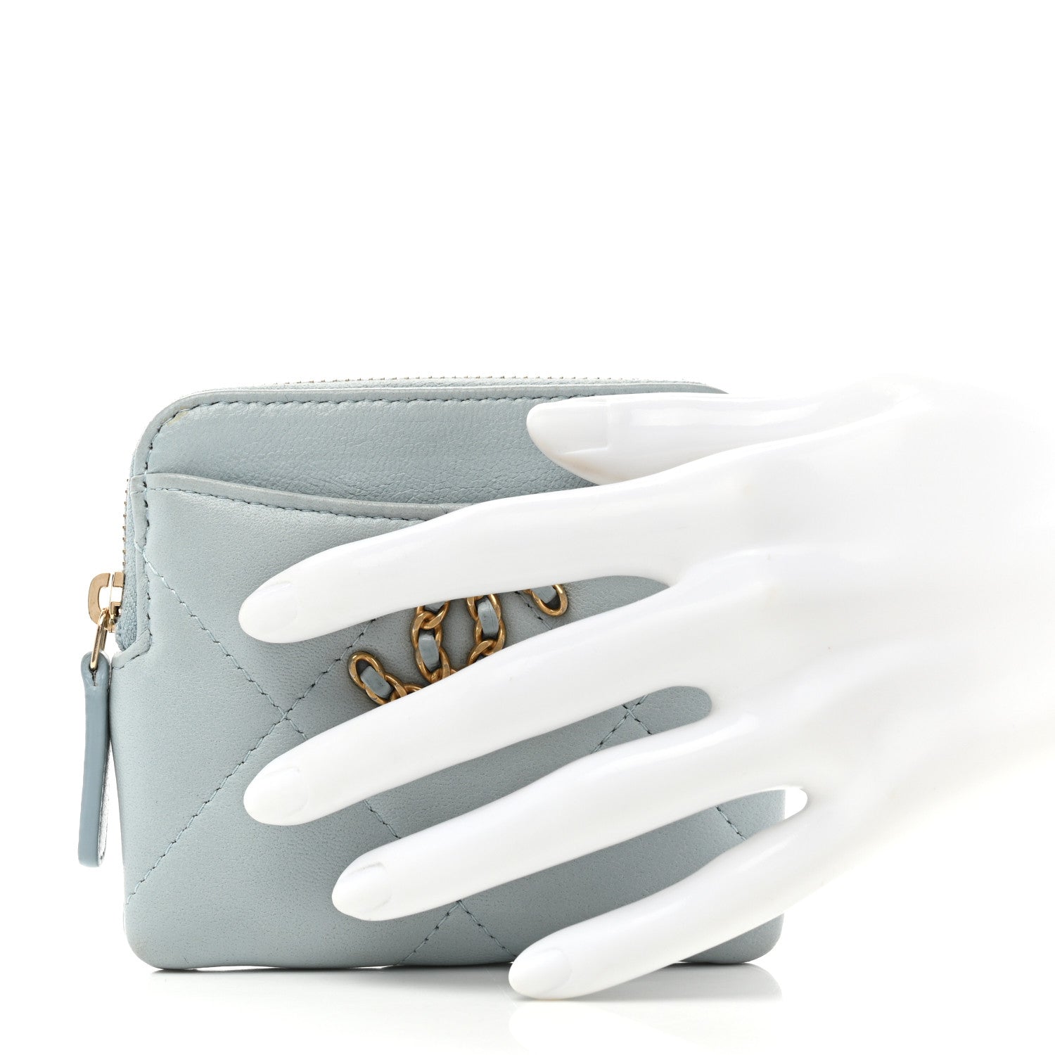 Chanel Lambskin Quilted Chanel 19 Zip Card Holder Wallet Light Blue 2 of 11