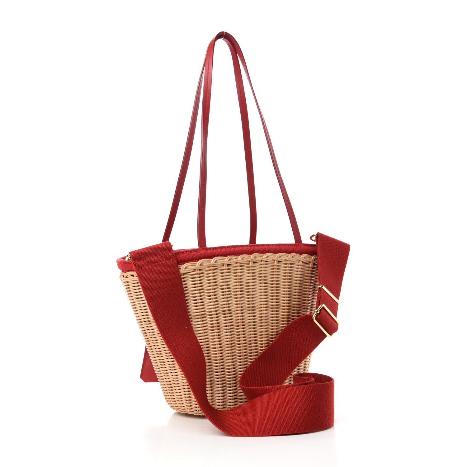 Prada Wicker Canvas Shoulder Bag Naturale Rosso 4 of 12