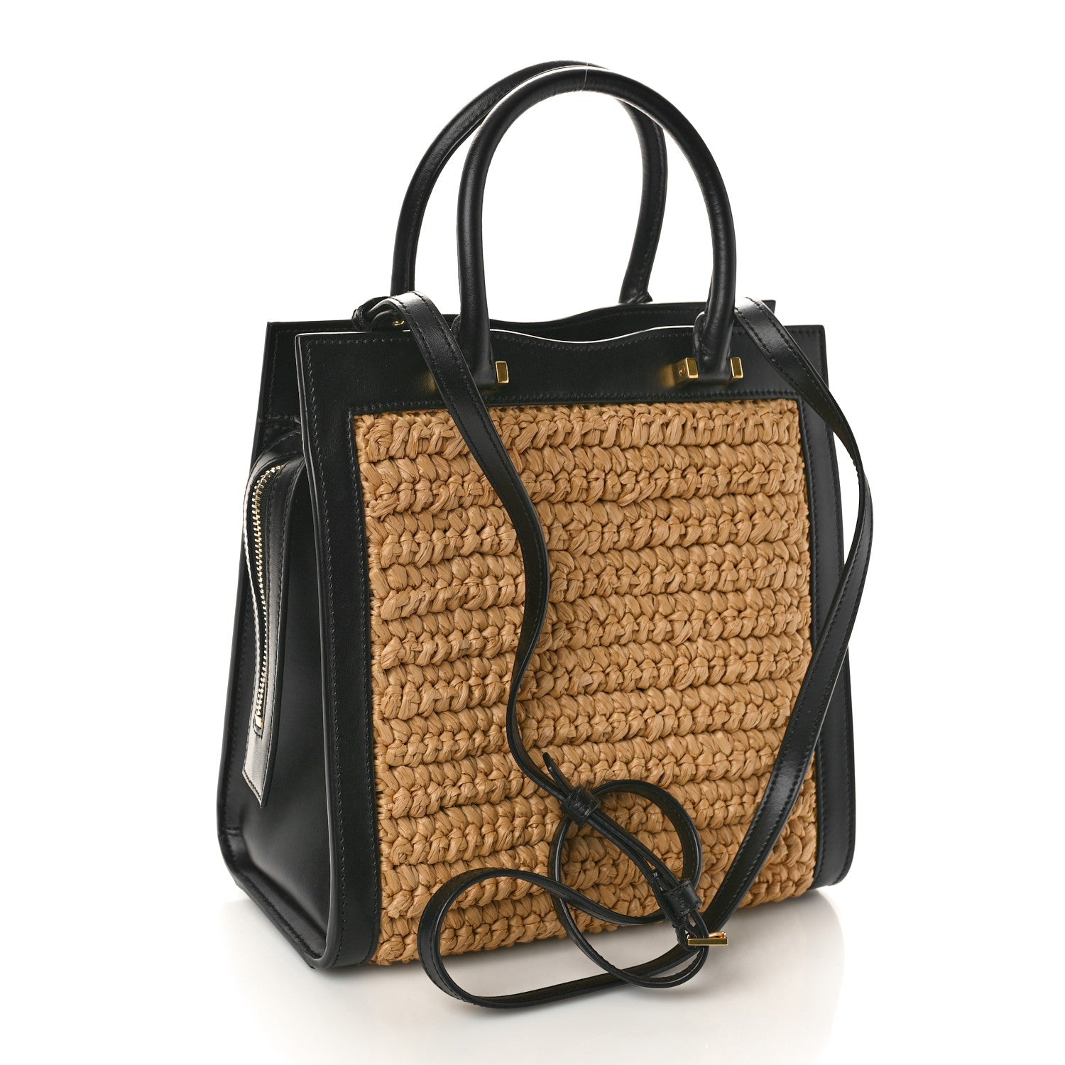 Saint Laurent Raffia Calfskin Small Uptown Tote Black Natural 3 of 8