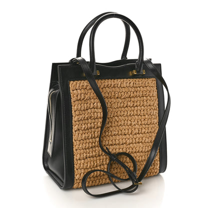 Saint Laurent Raffia Calfskin Small Uptown Tote Black Natural 3 of 8