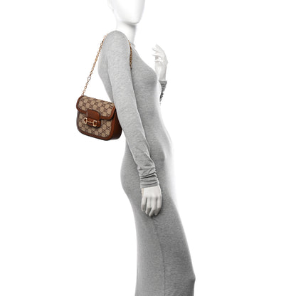 Gucci New Canvas Charisma Calfskin Crystal GG Monogram Mini Horsebit 1955 Shoulder Bag Camel Ebony 2 of 10