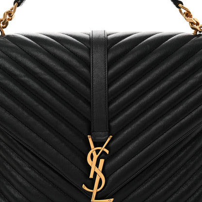Saint Laurent Sheepskin Matelasse Chevron Monogram Large College Satchel Black 8 of 13