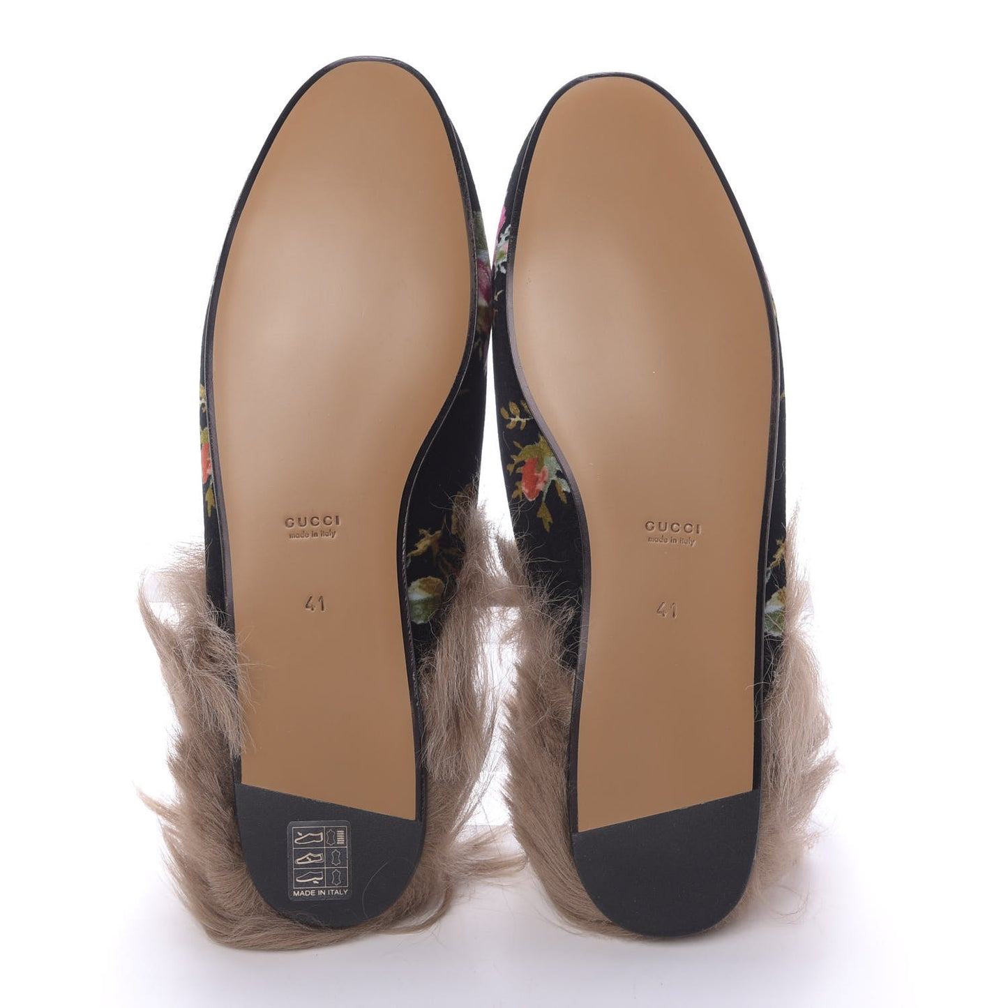 Velvet Fur Floral Womens Princetown Slippers 41 Black