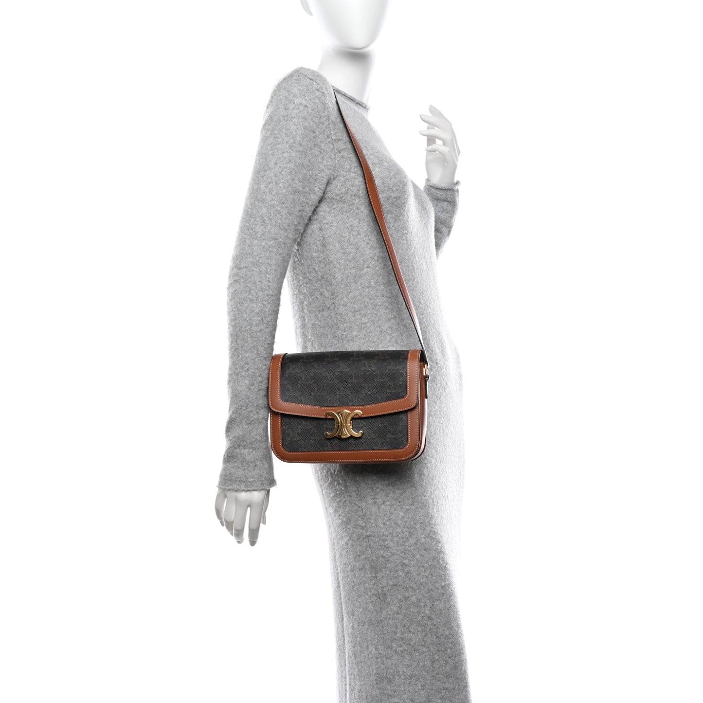 Triomphe Canvas Calfskin Medium Triomphe Bag Tan