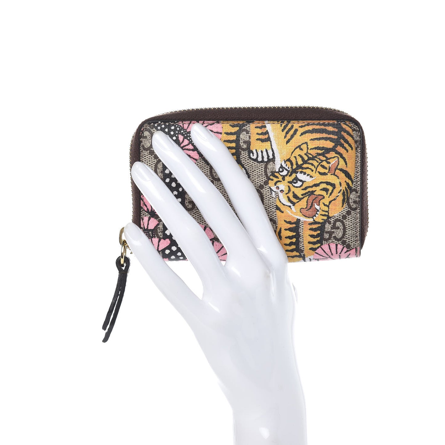 GG Supreme Monogram Bengal Zip Around Card Case Wallet Beige Pink