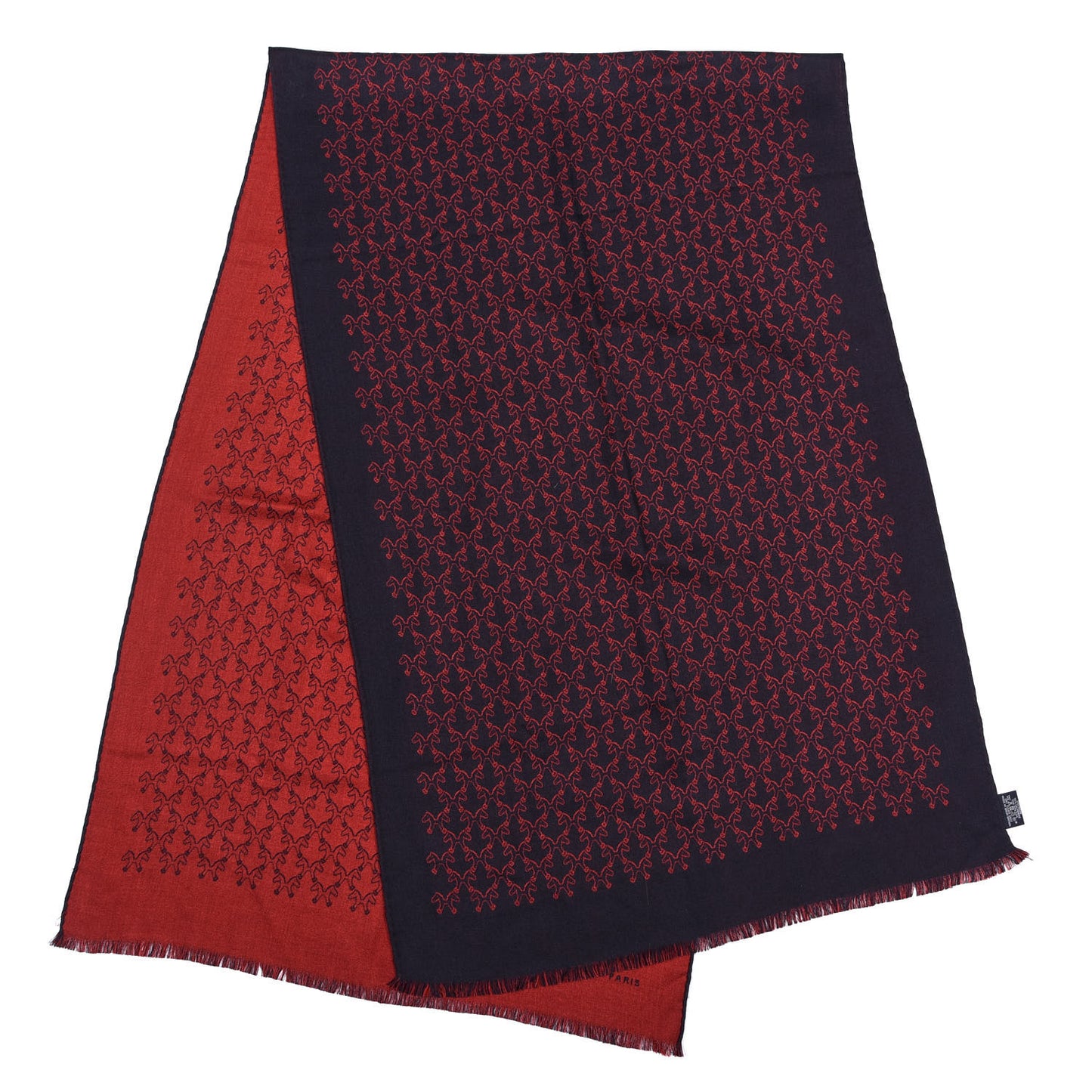 Cashmere Silk Reversible Horses Muffler Marine Rouge Profond