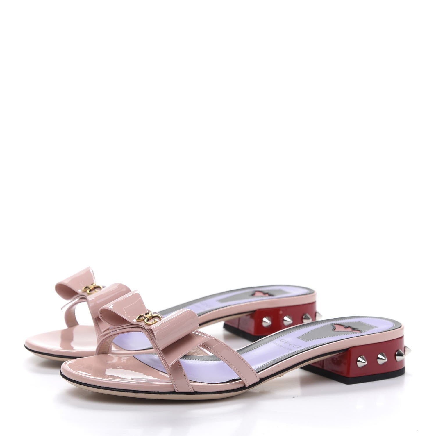 Gucci Patent GG Bow Sadie Spike Low Heel Slide Sandals 36.5 Perfect Pink 3 of 9