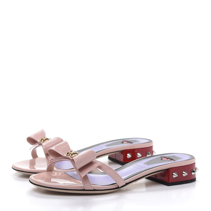 Gucci Patent GG Bow Sadie Spike Low Heel Slide Sandals 36.5 Perfect Pink 3 of 9