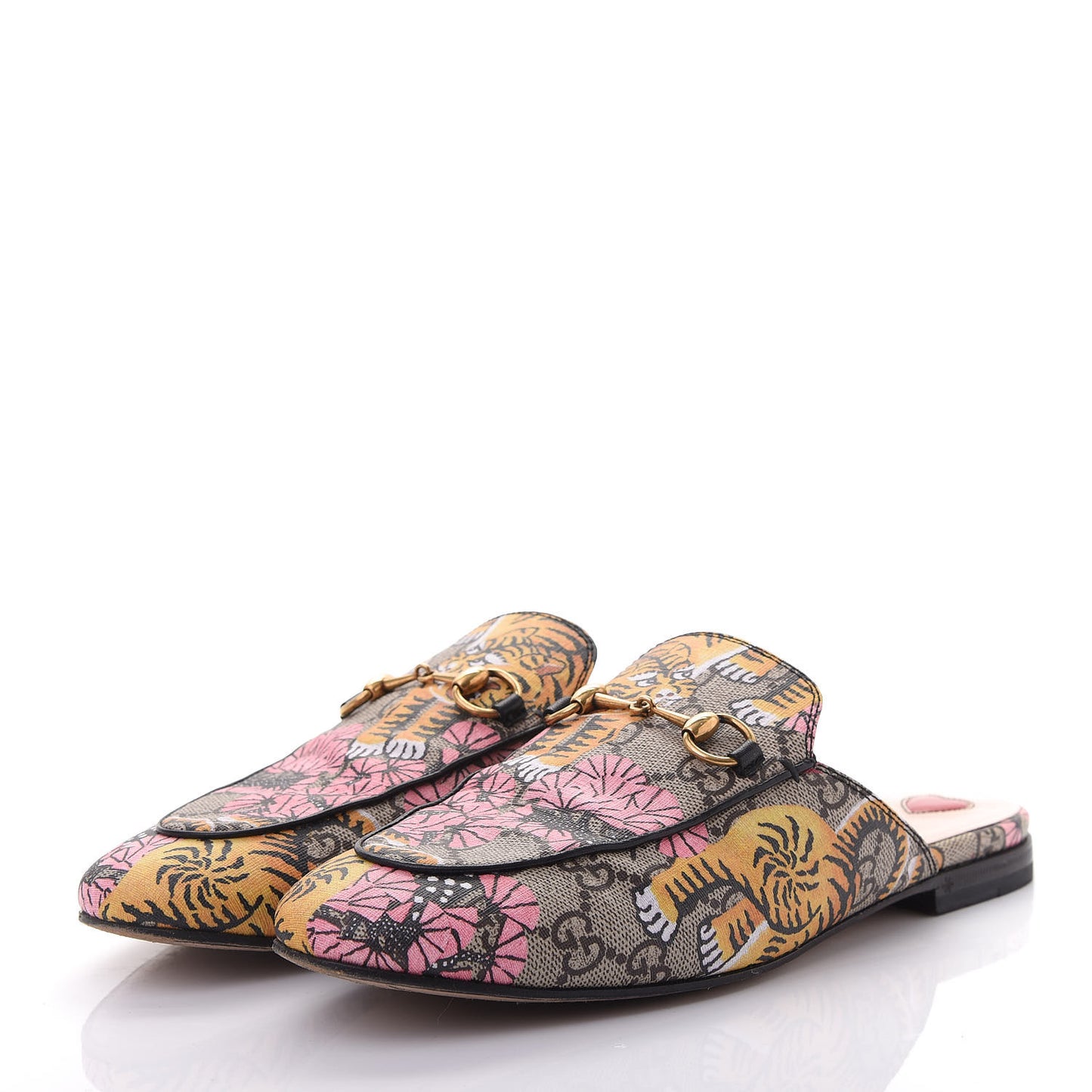 GG Supreme Monogram Bengal Womens Princetown Slippers 38.5 Beige Crop Pink