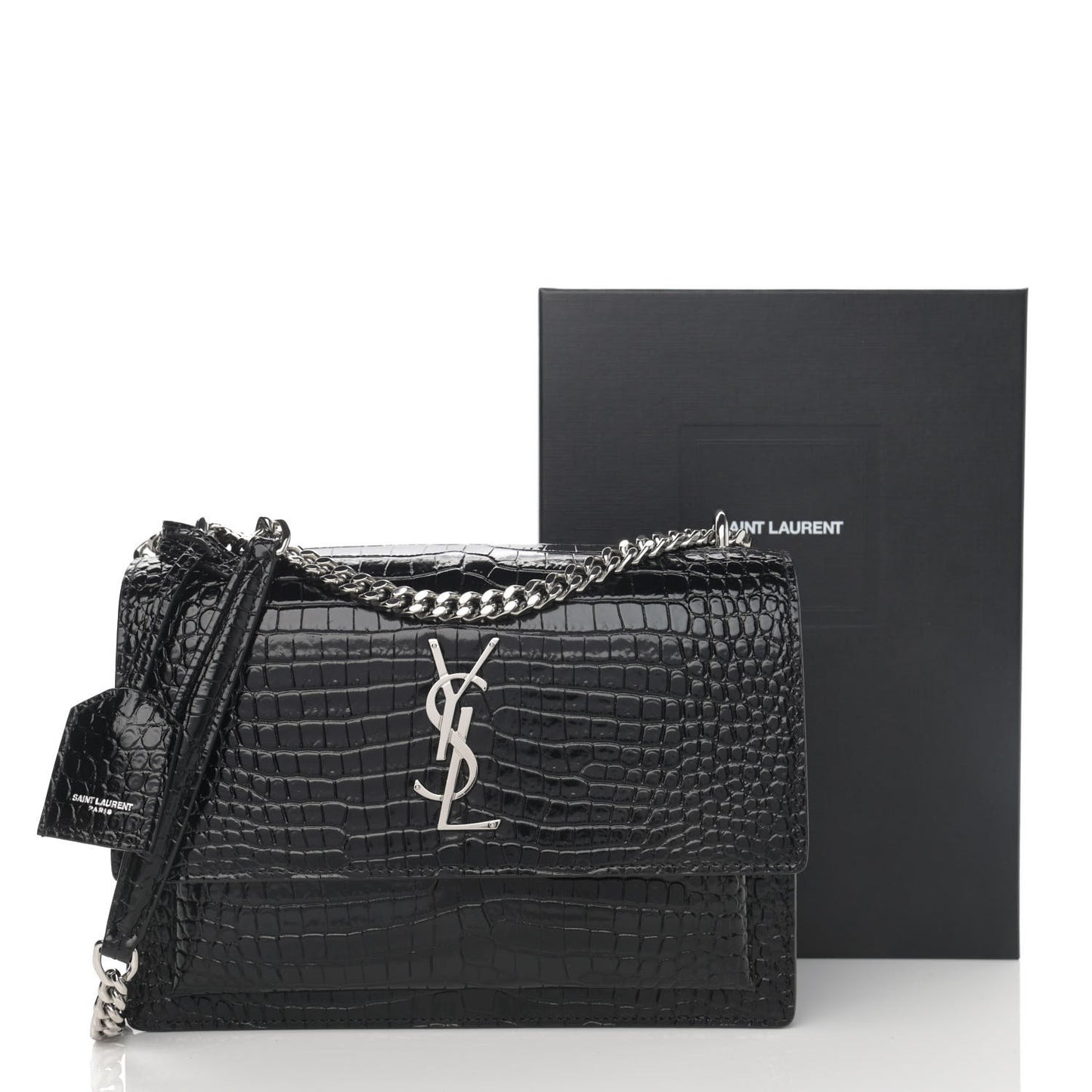 Calfskin Crocodile Embossed Medium Monogram Sunset Black