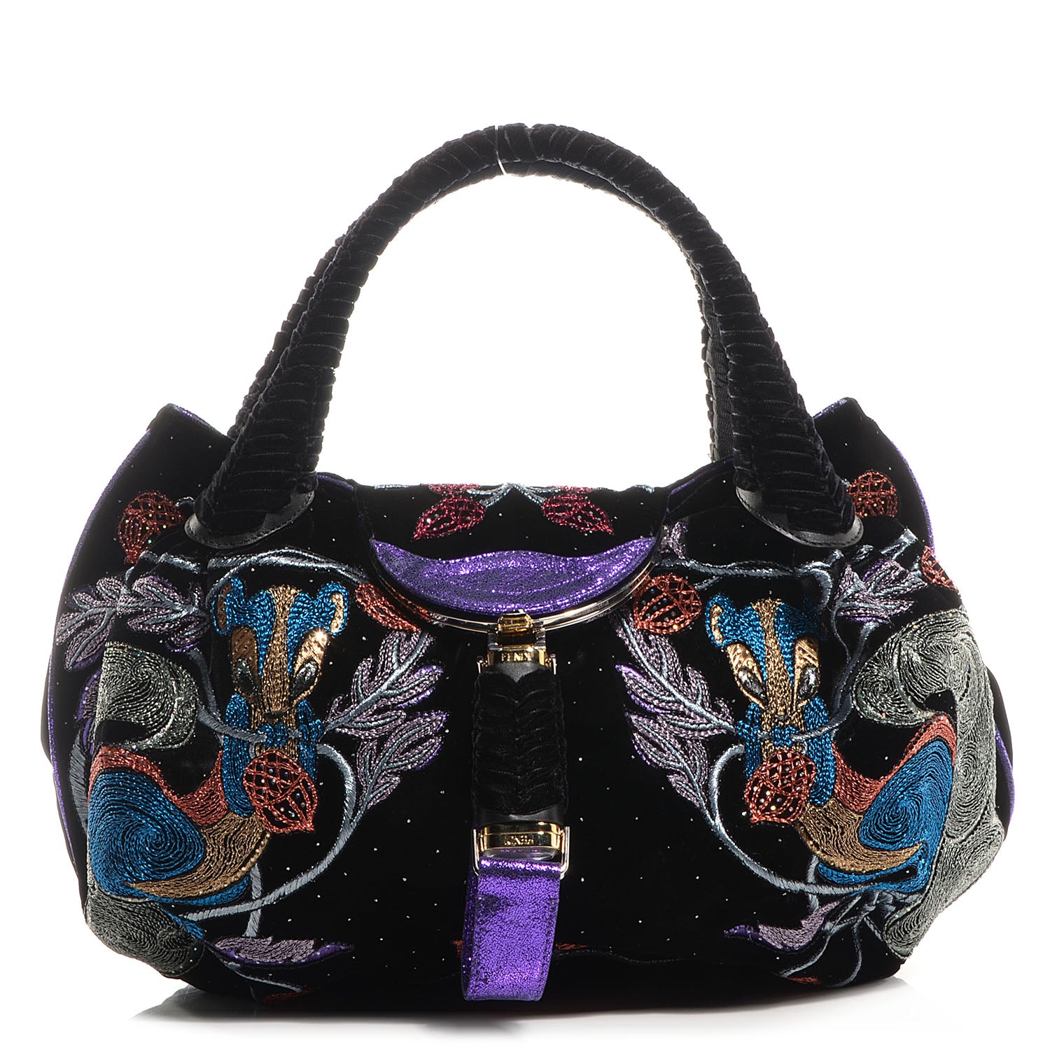 Fendi Velvet Embroidered Squirrel Spy Black Multicolor 1 of 10