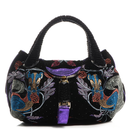 Fendi Velvet Embroidered Squirrel Spy Black Multicolor 1 of 10