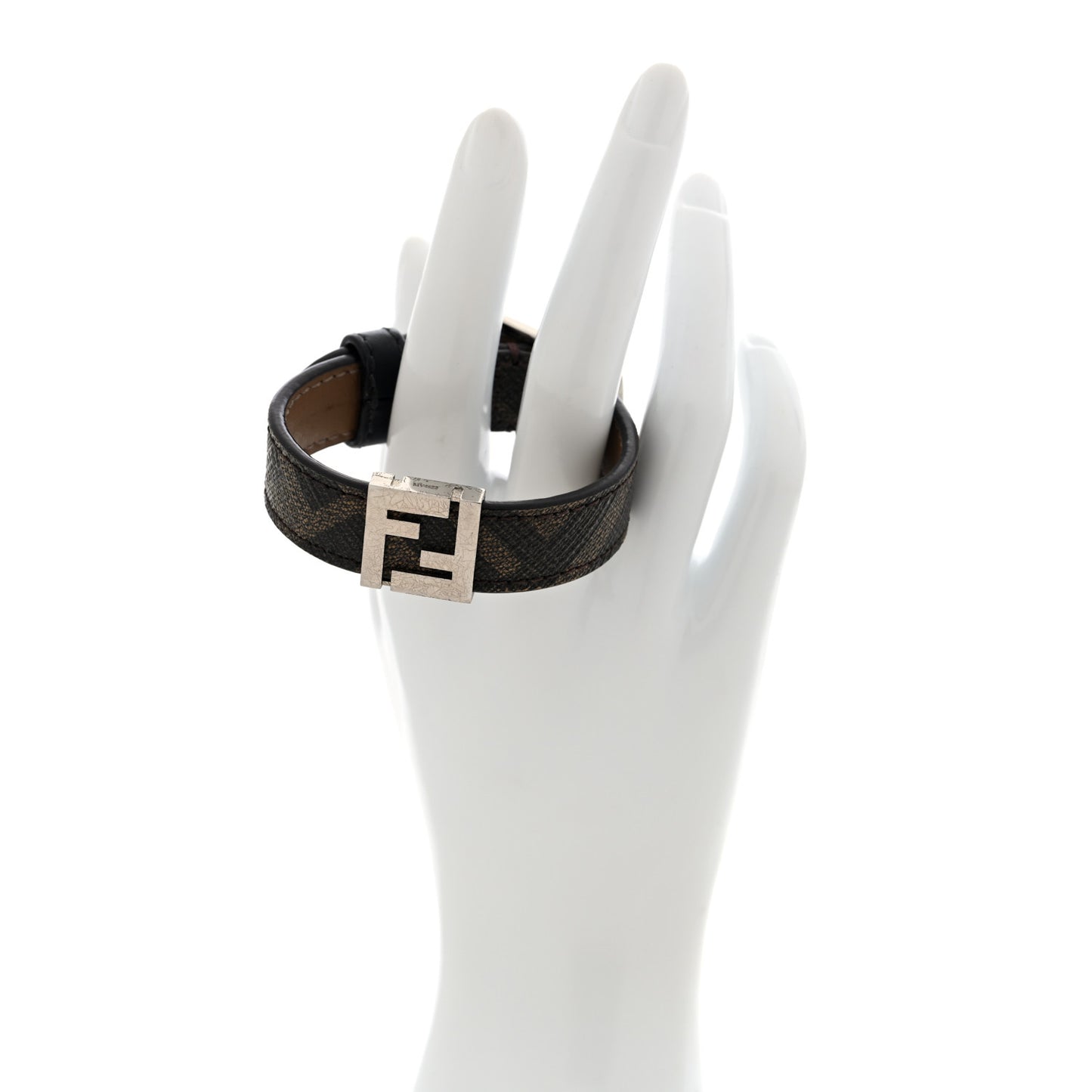 Glazed Fabric Vitello King FF 1974 Diagonal Bracelet S Tobacco Black