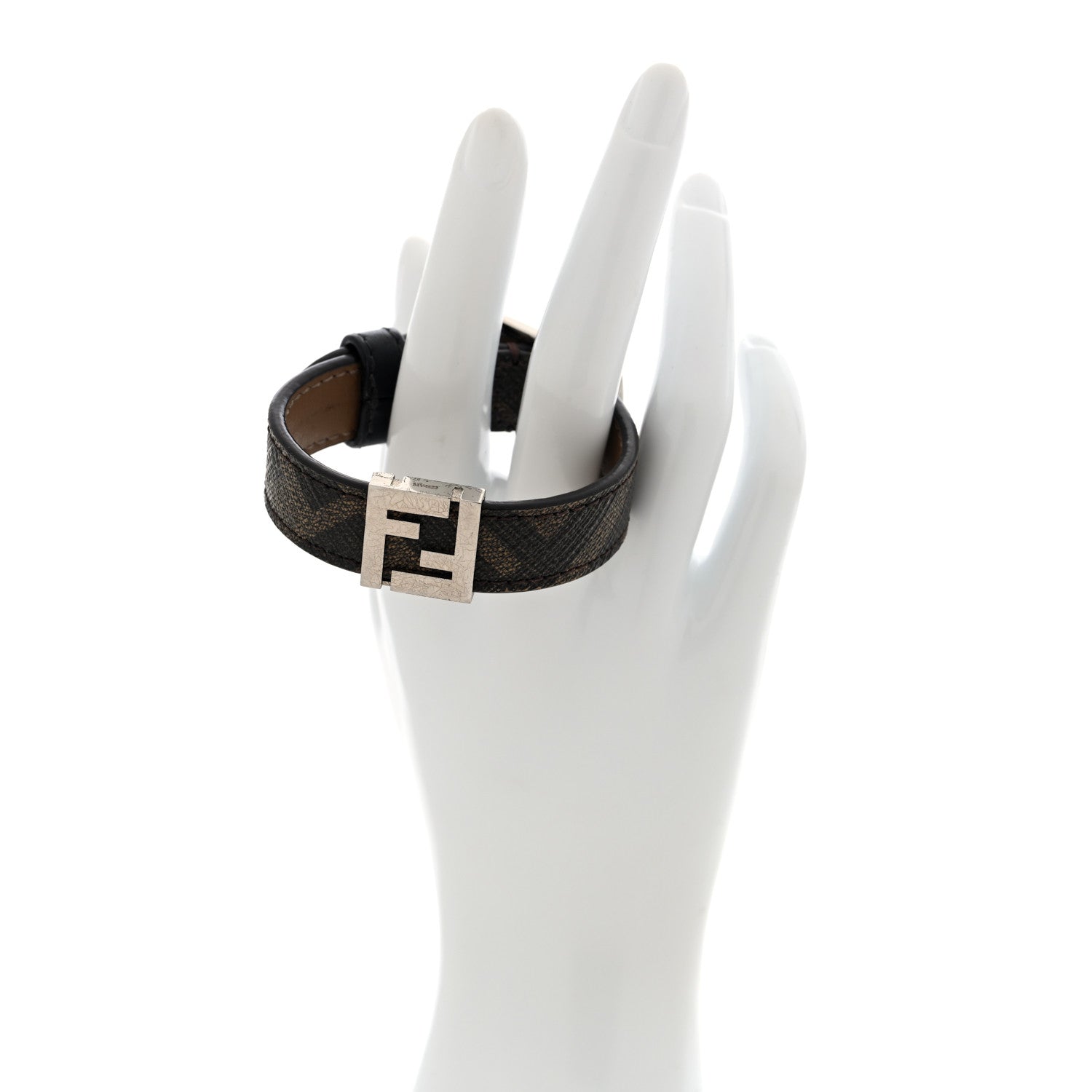 Fendi Glazed Fabric Vitello King FF 1974 Diagonal Bracelet S Tobacco Black 2 of 6