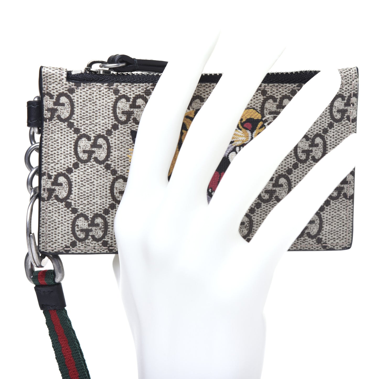 GG Supreme Monogram Tiger Print Lanyard Coin Case Card Holder