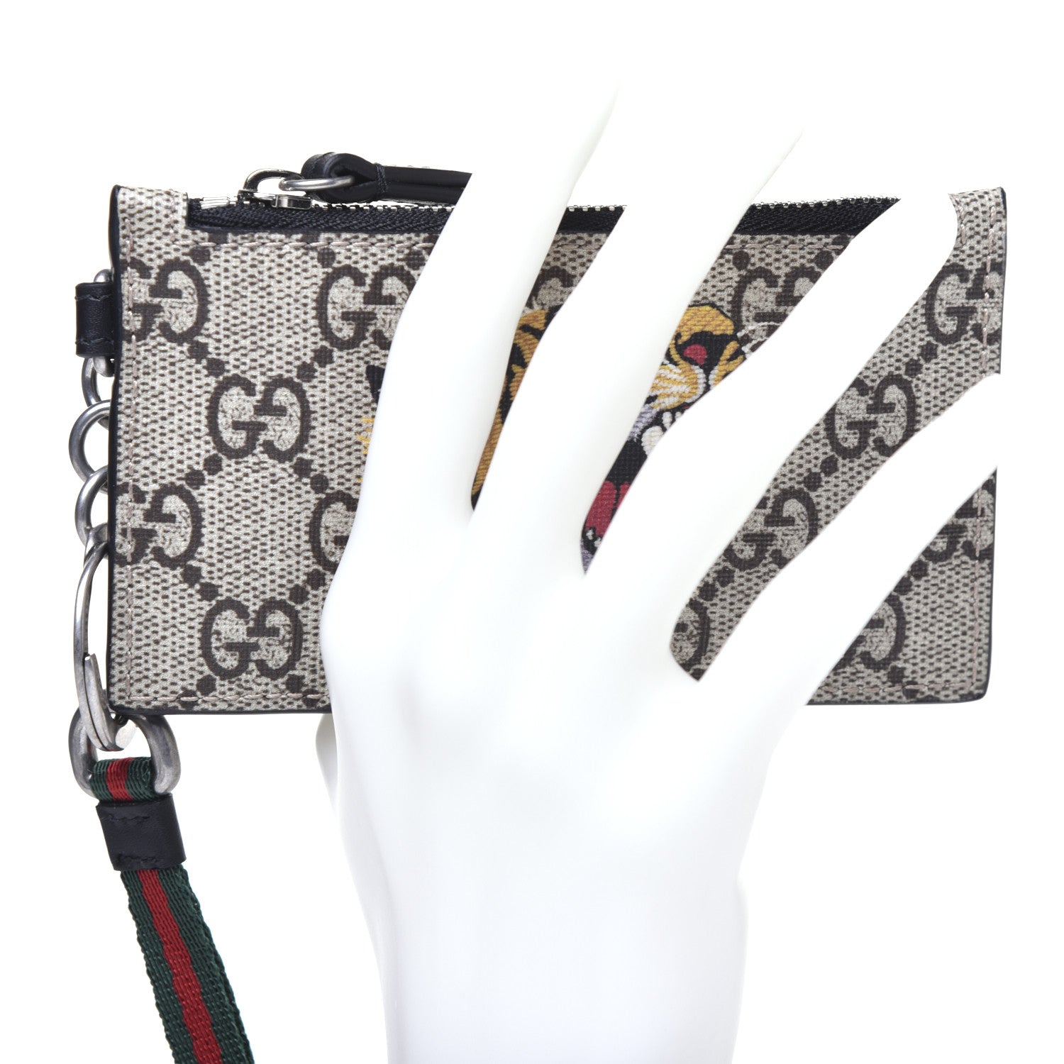 Gucci GG Supreme Monogram Tiger Print Lanyard Coin Case Card Holder 2 of 7