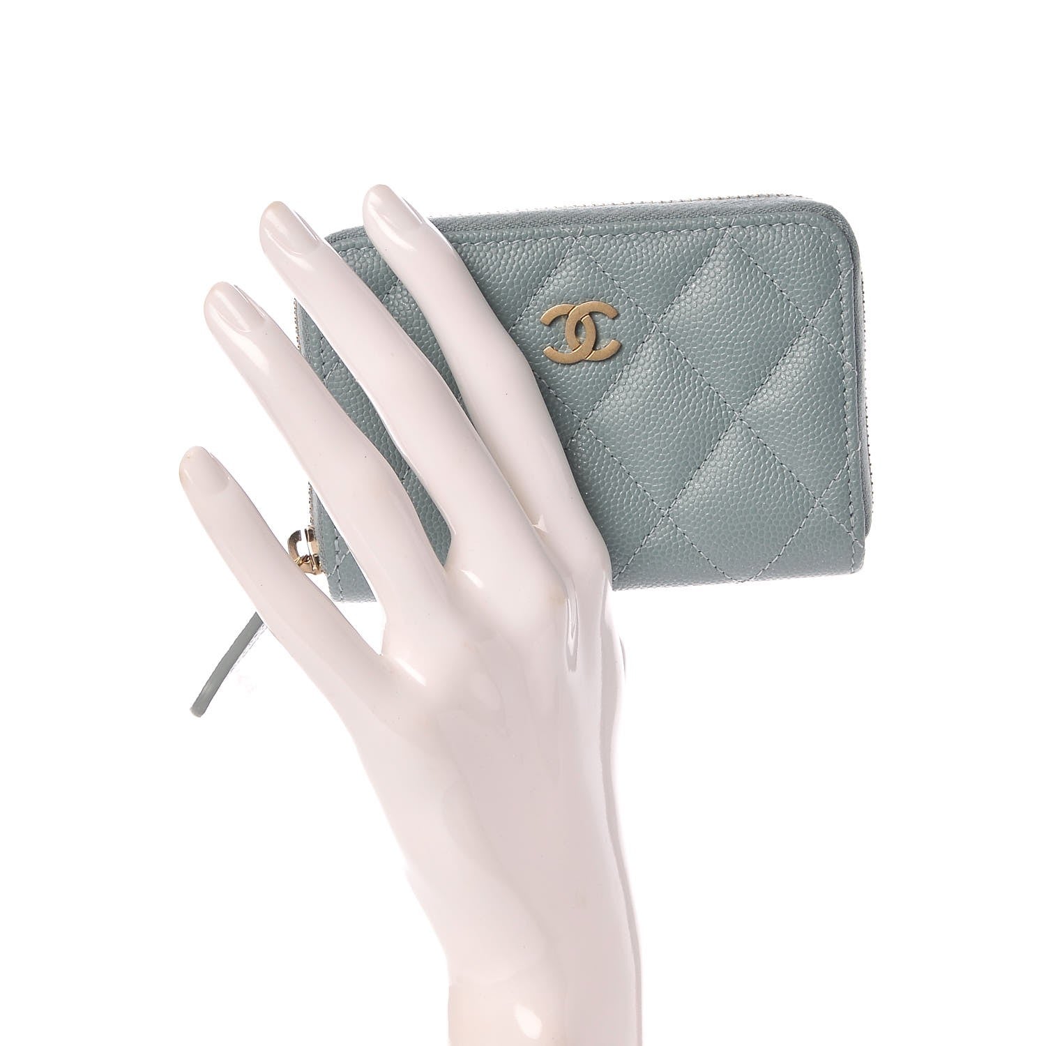 Chanel Iridescent Caviar Quilted Zip Coin Purse Light Blue 2 of 8