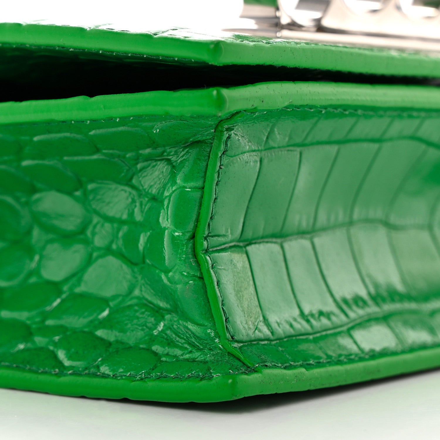 Alexander McQueen Calfskin Crocodile Embossed Knuckle Shoulder Bag Green 7 of 9