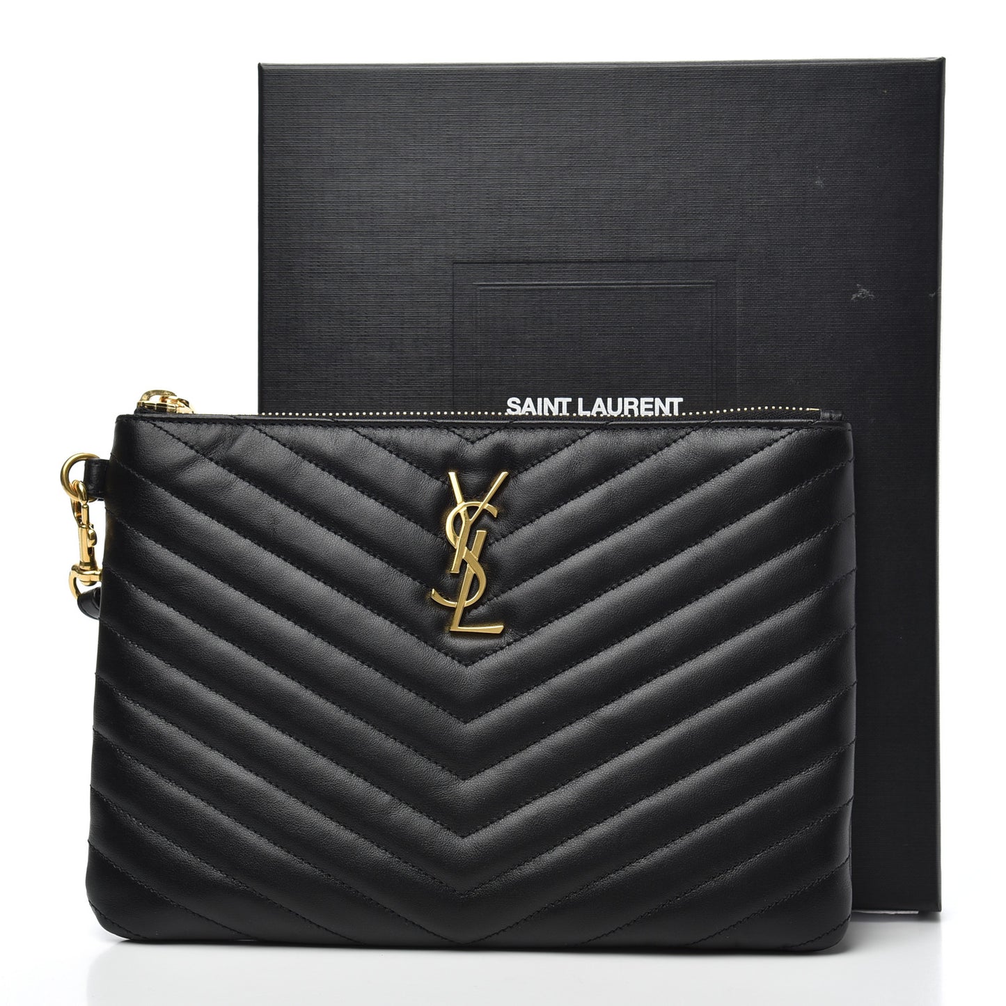 Calfskin Matelasse Chevron Monogram A5 Wristlet Black