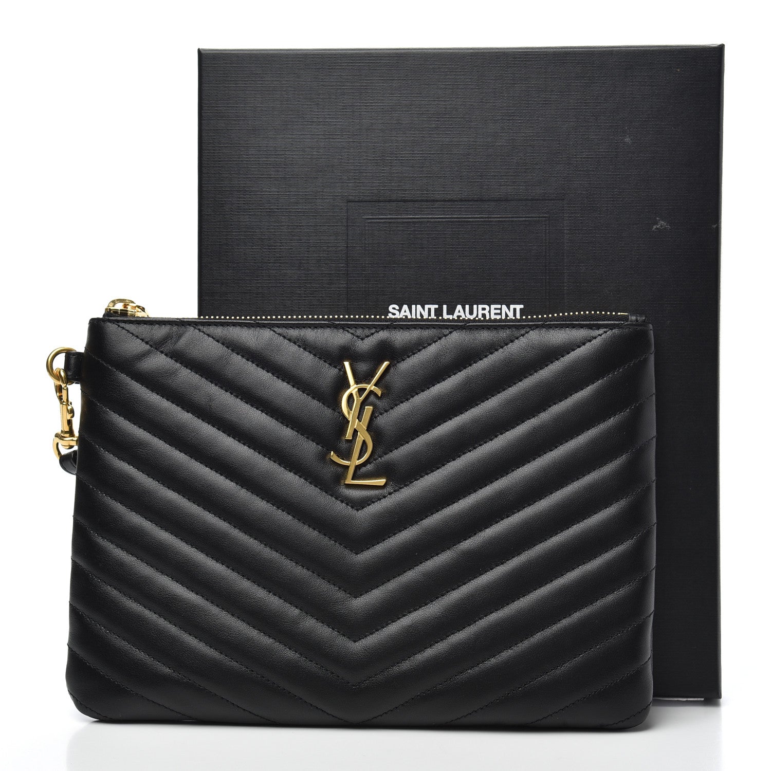 Saint Laurent Calfskin Matelasse Chevron Monogram A5 Wristlet Black 8 of 8