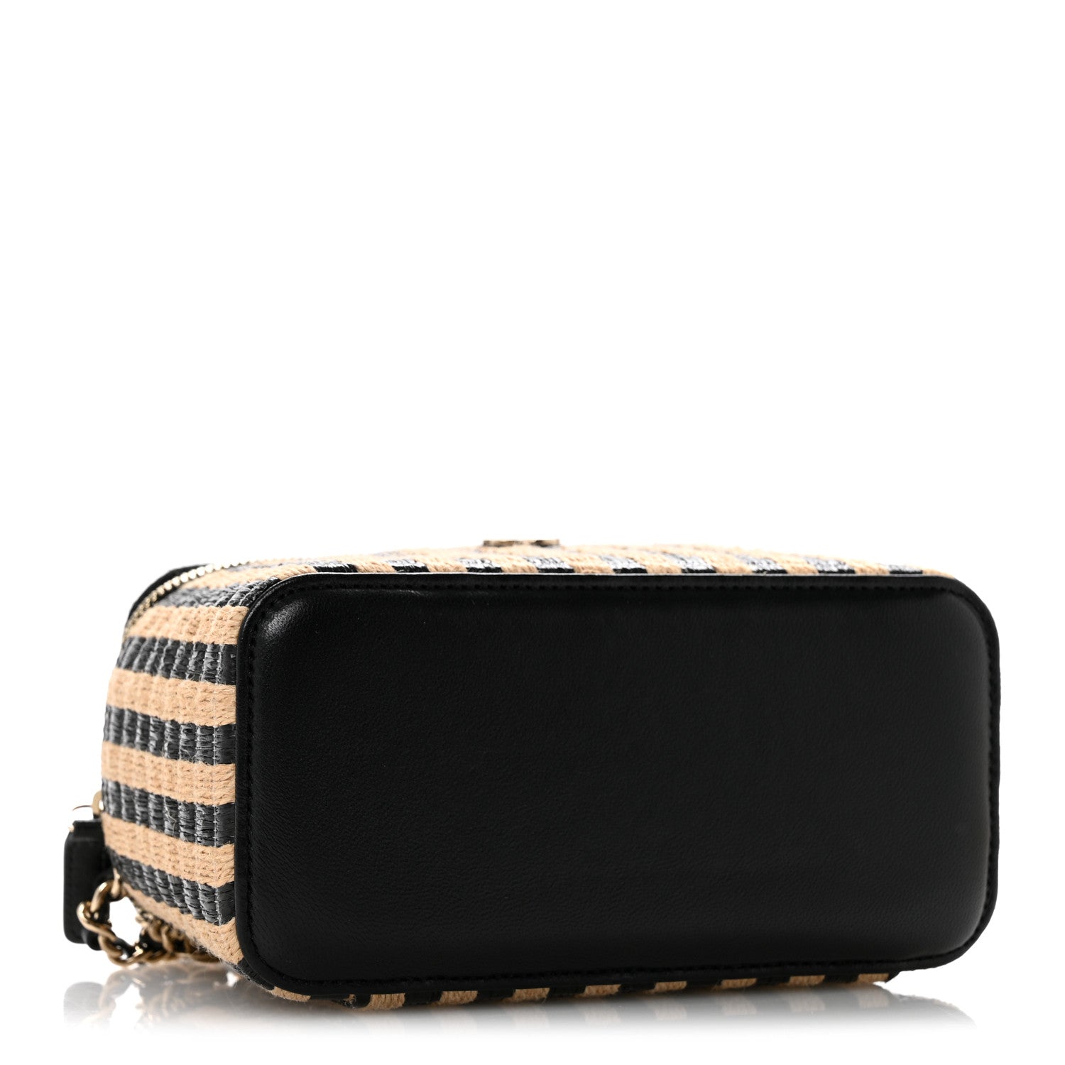 Chanel Raffia Jute Striped Small Vanity Case With Chain Black Beige 4 of 12