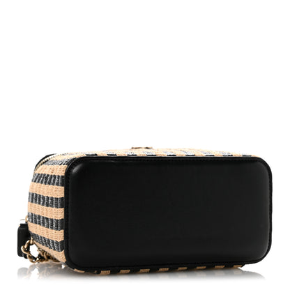Chanel Raffia Jute Striped Small Vanity Case With Chain Black Beige 4 of 12