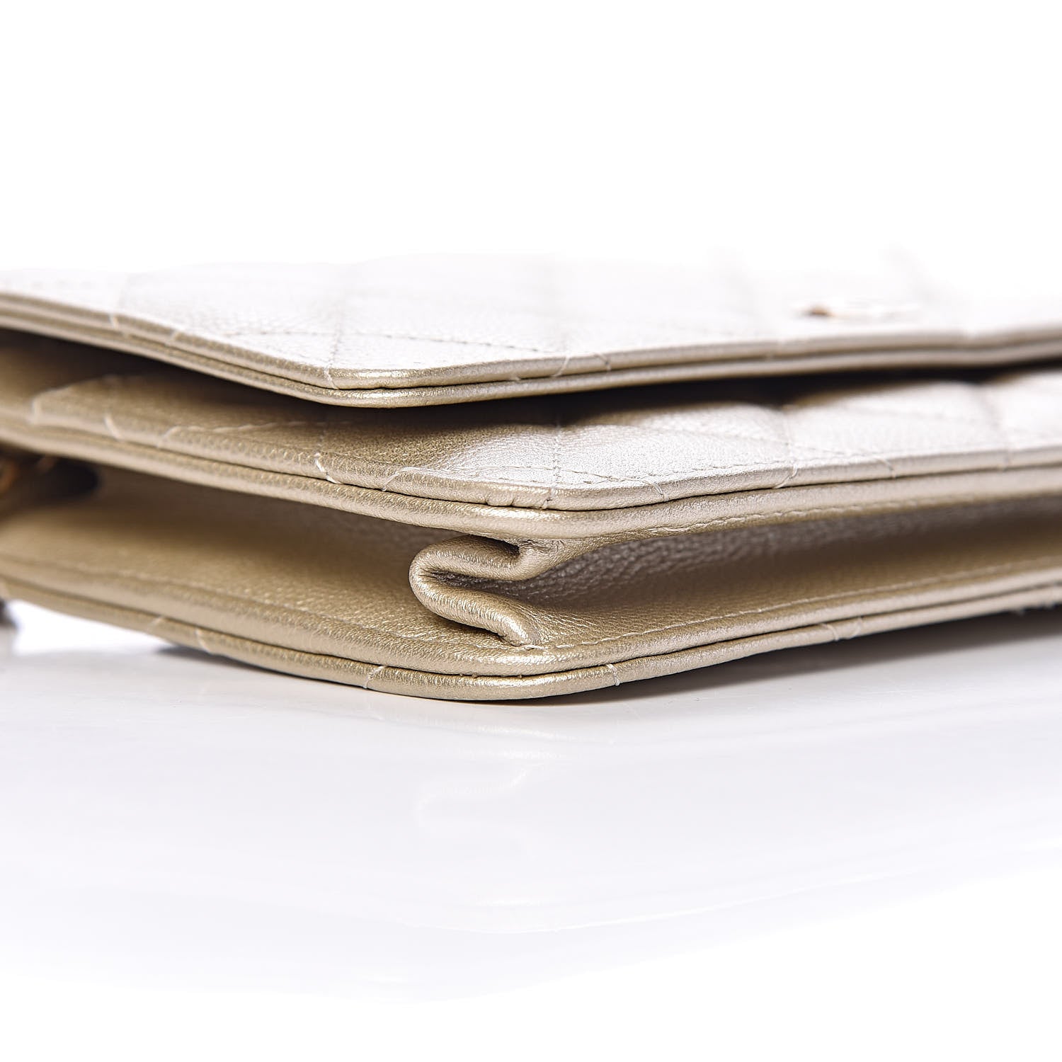 Chanel Pearly Caviar Quilted Wallet On Chain WOC Light Gold 9 of 12