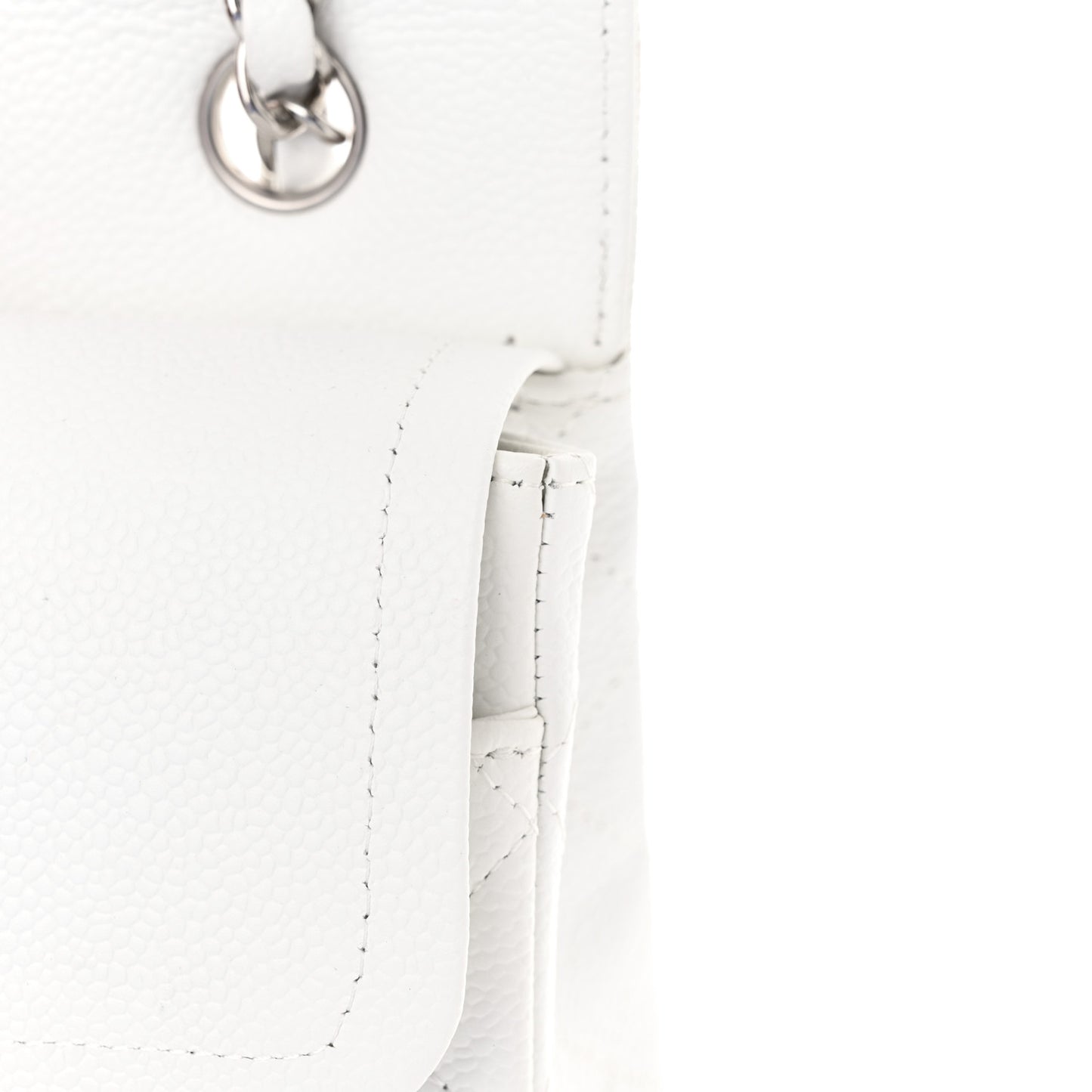 Caviar Quilted Medium Double Flap White